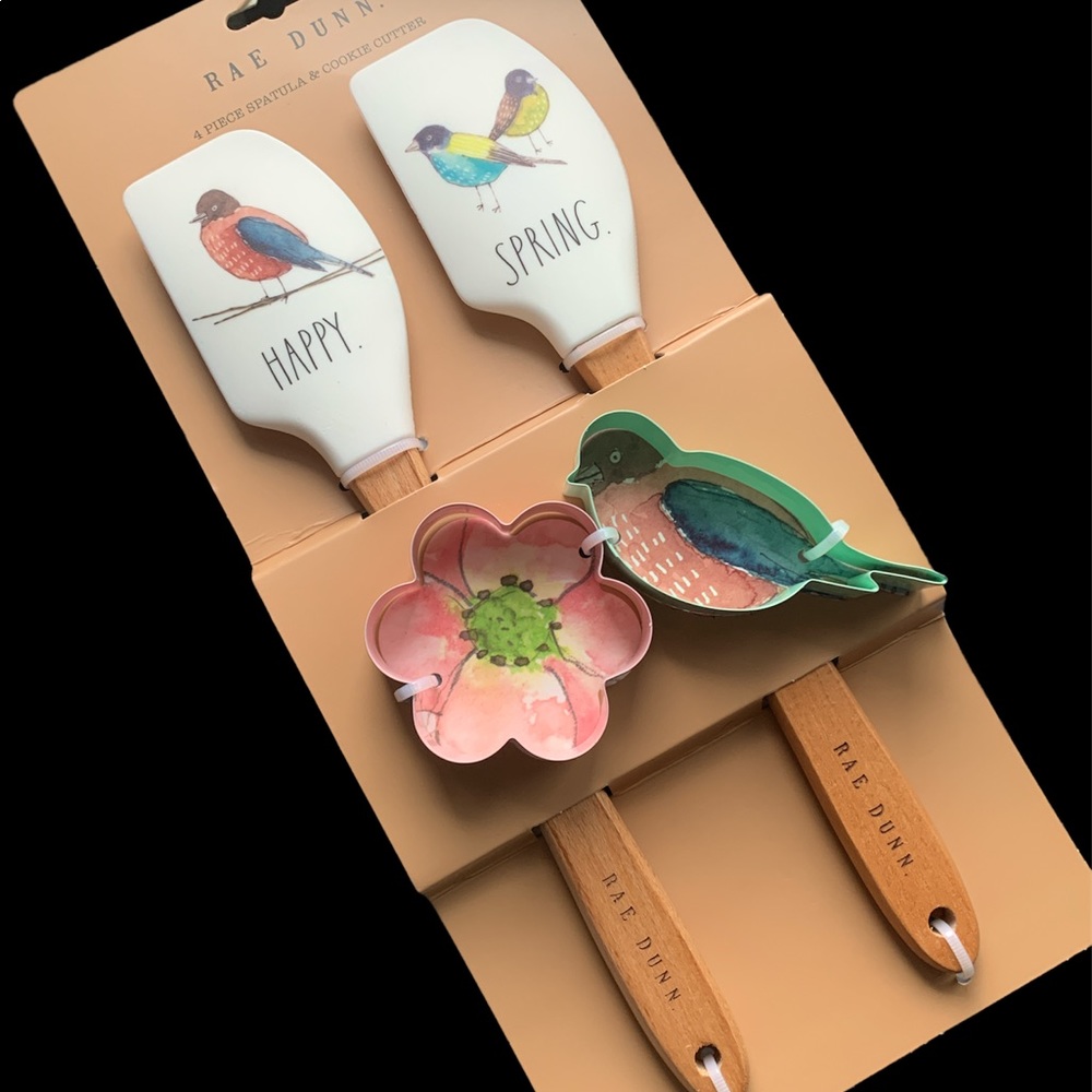 🌺🌺Rae Dunn 4 piece spatula and cookie cutter HAPPY SPRING🌺🌺